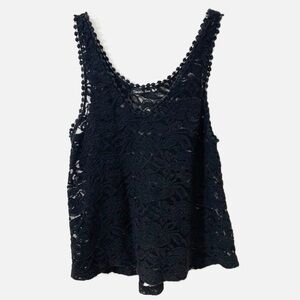 Double Zero Lace Scoop Neck Sleeveless Semi Sheer Babydoll Top Boho Festival 🖤